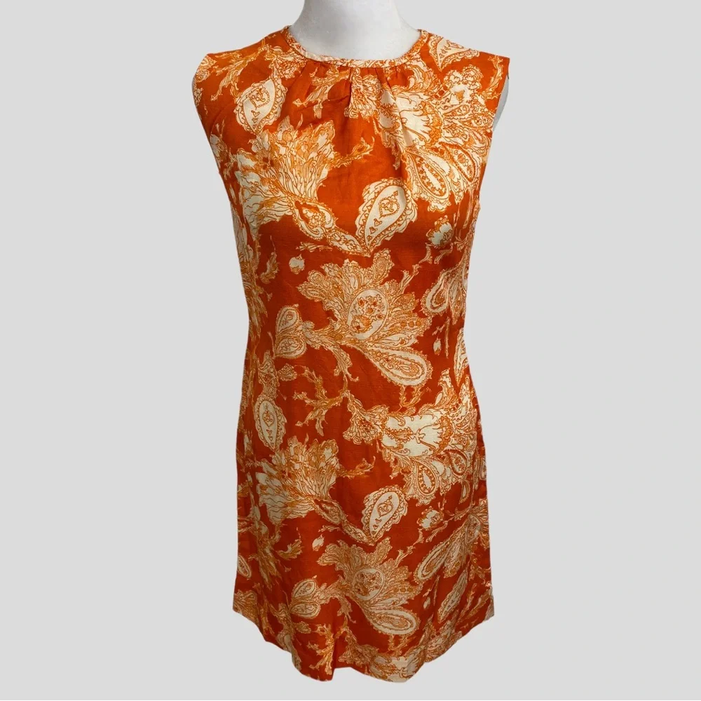 Vintage Handmade Orange Paisley Mod Mini Dress - Picture 1 of 5